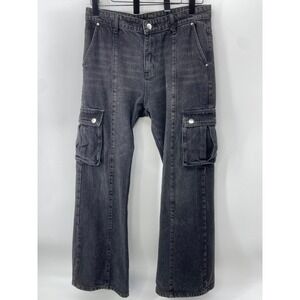 Ditch Cargo Jeans Men 32x32 Black Straight Leg Zipper Streetwear Grunge Fade Emo